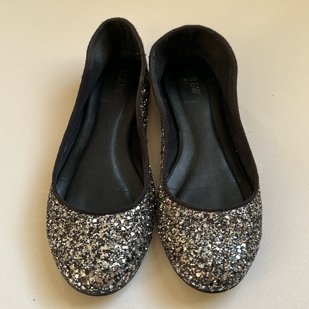 J. Crew Black and Silver Glitter Flats